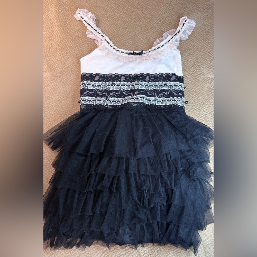 See You Monday Navy Tulle Ruffle Babydoll Dress Size M Coquette Balletcore